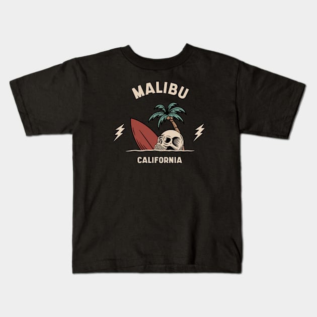 Vintage Surfing Malibu, California Kids T-Shirt by SLAG_Creative